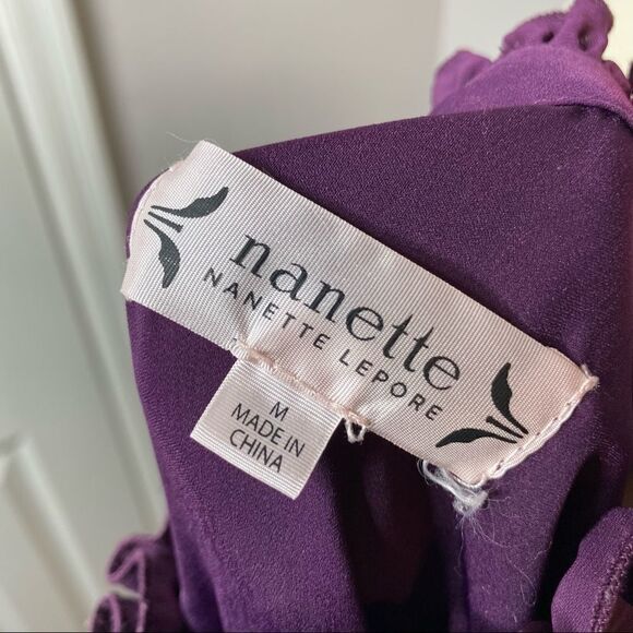 Nanette Lepore Womens Purple Mock Neck Blouse Size Medium V Neck Long Sleeve - Picture 8 of 8